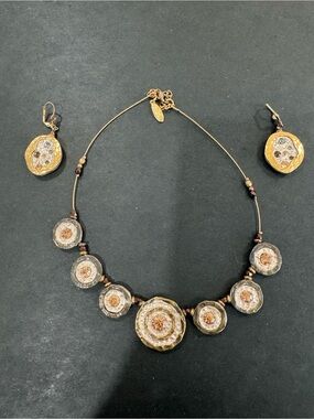 Gold and Silver Layered Disc Necklace & Earring Set
